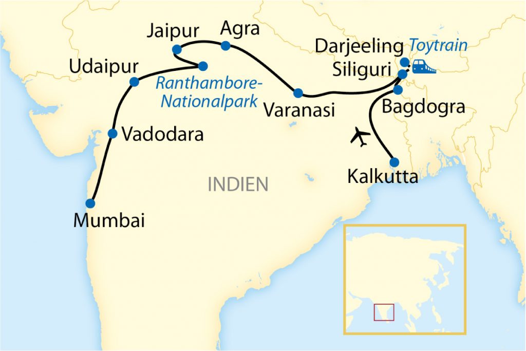 Mumbai – Kalkutta - Reiseroute