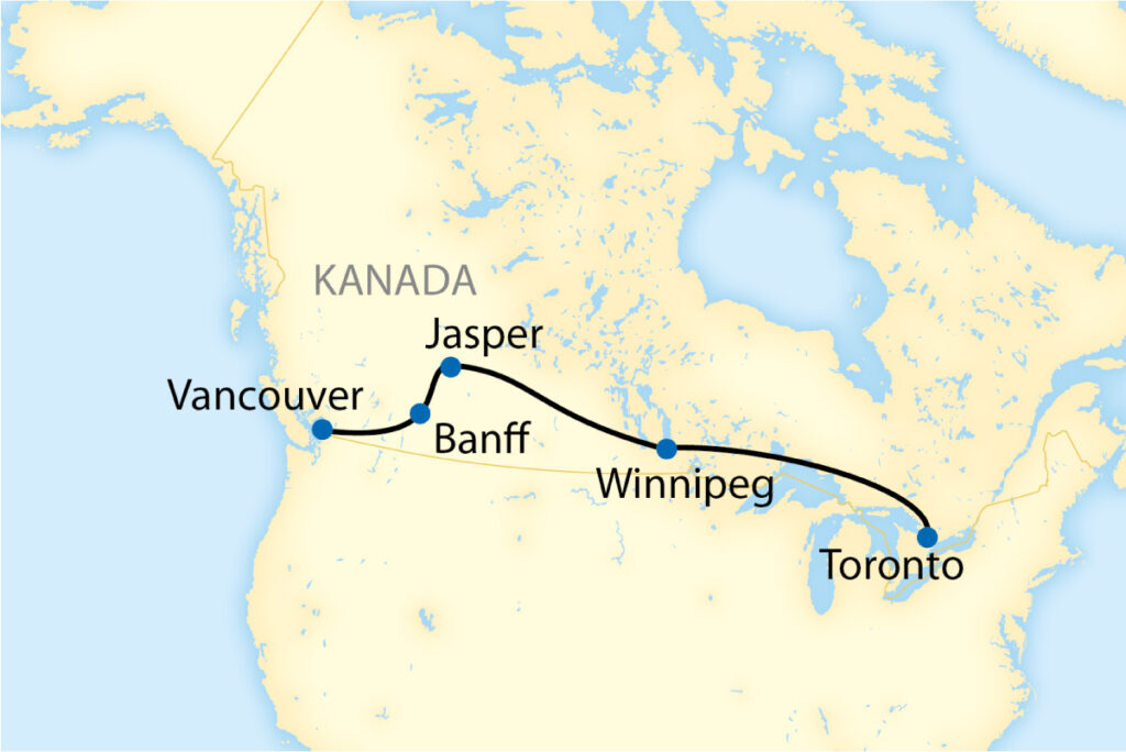 Mit dem Zug durch Kanada - Reiseroute
