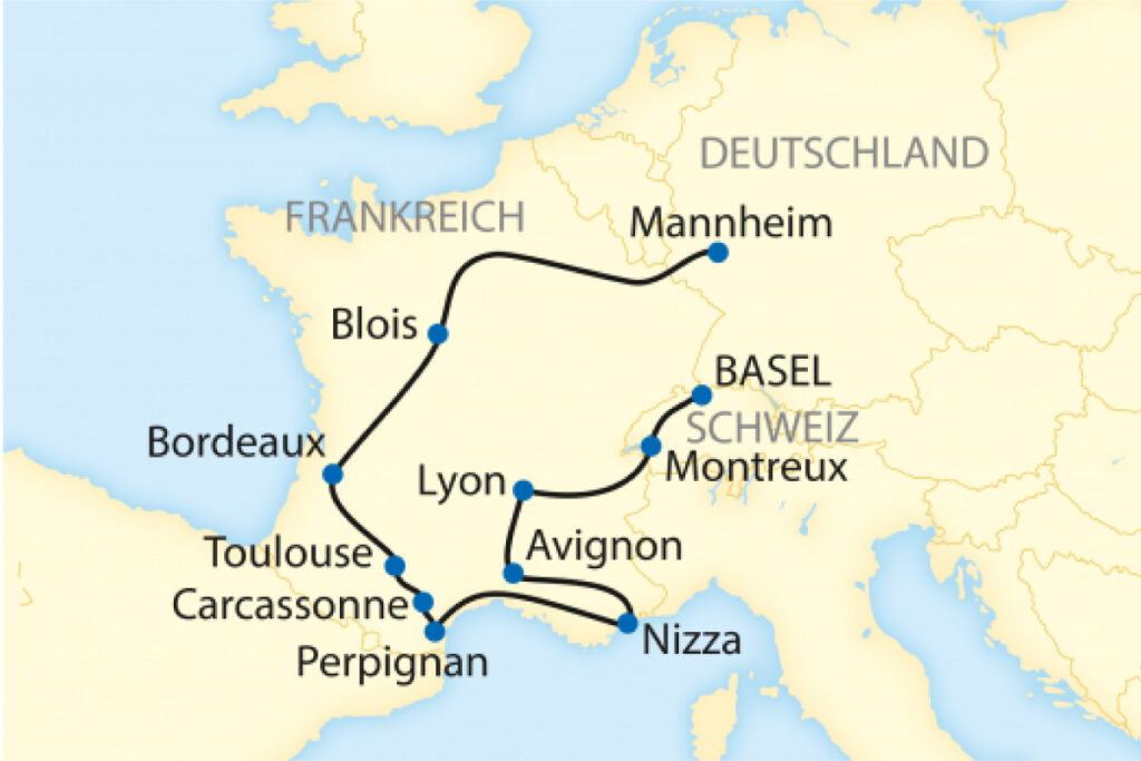 Zugreise durch Frankreich - Reiseroute