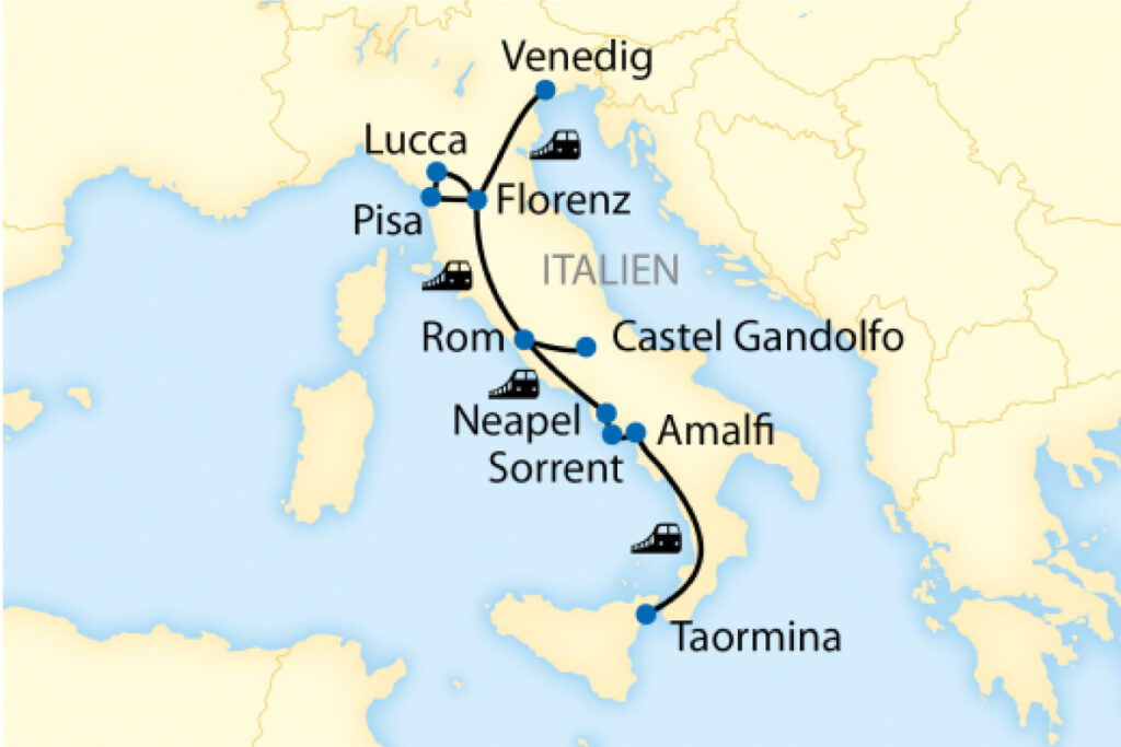 Italien Zugreise - Reiseroute