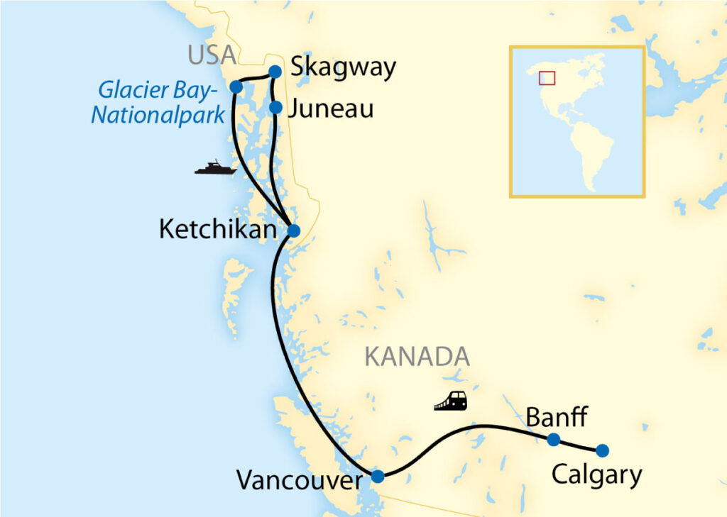 Passagier Reisen Kanada Alaska Karte